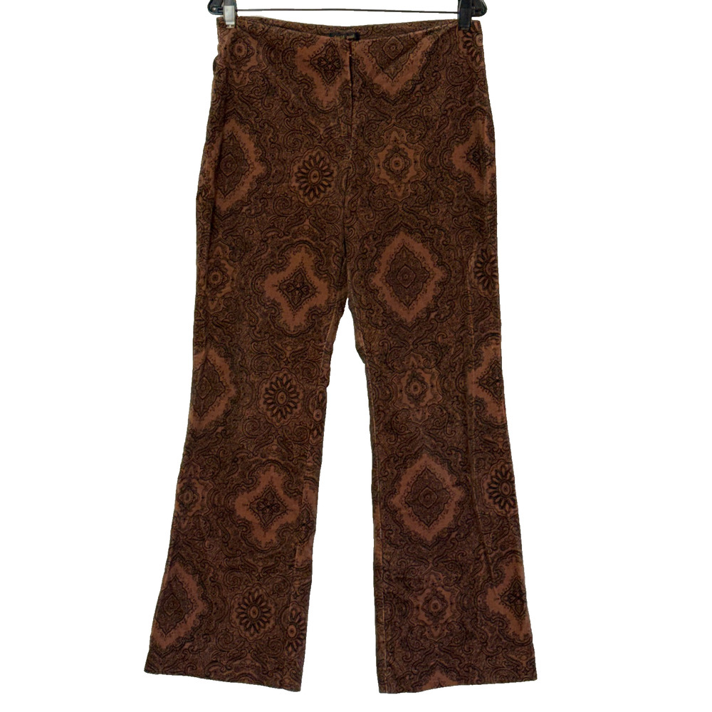 David Paul Pants Womens Size 8 Brown Hippie Textured Paisley Stretch